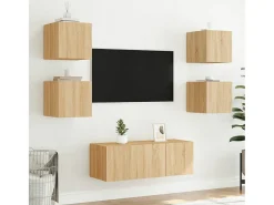 Móveis de parede para TV com luzes LED 2 pcs carvalho sonoma PT784429^ Móvel De Tv