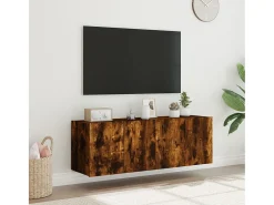 Móvel De Tv* Móveis de parede para TV com luzes LED 2 pcs carvalho fumado PT227999 Castanho