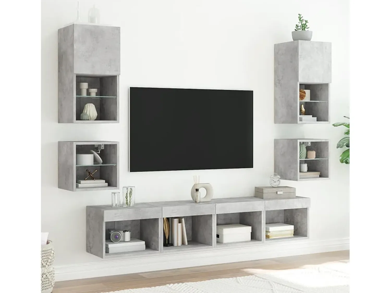 Móveis de parede para TV com luzes LED 2 pcs cimento PT388583^ Móvel De Tv