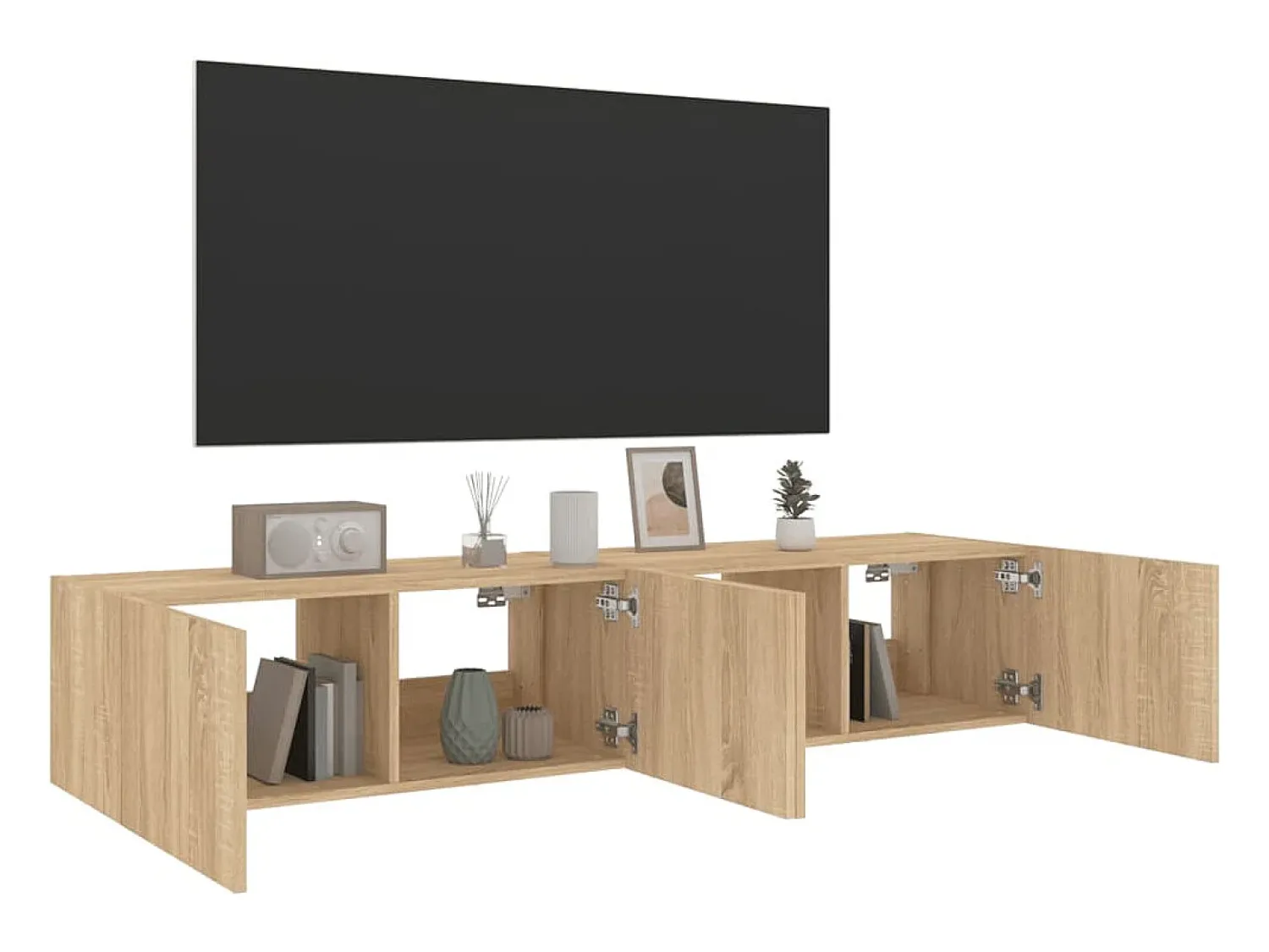 New vidaxl Móveis de parede para TV com luzes LED 2 pcs carvalho sonoma Castanho