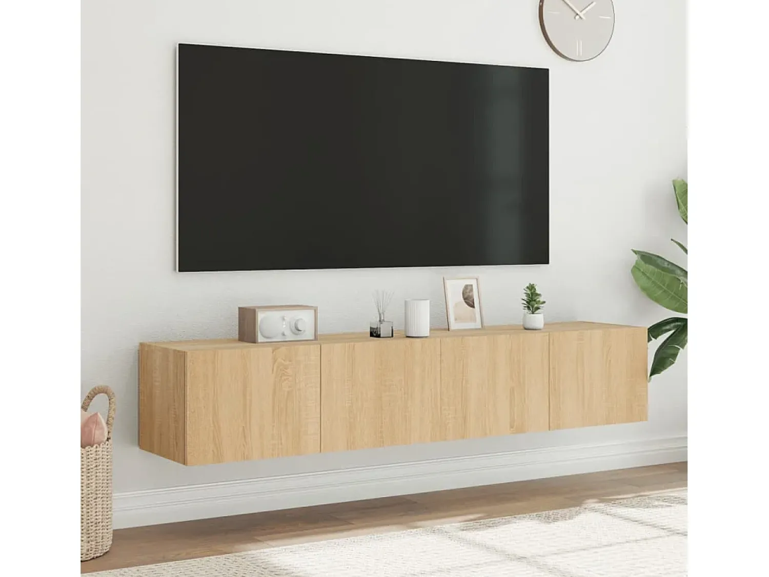 New vidaxl Móveis de parede para TV com luzes LED 2 pcs carvalho sonoma Castanho