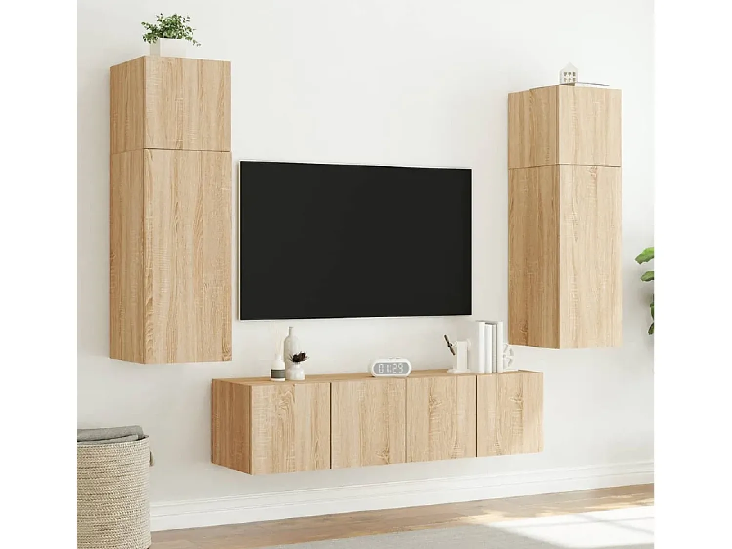 New vidaxl Móveis de parede para TV com luzes LED 2 pcs carvalho sonoma Castanho
