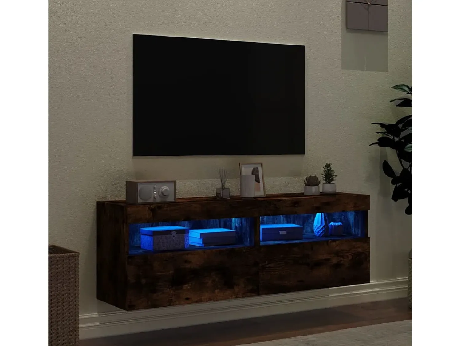 Clearance Móveis de parede para TV com luzes LED 2 pcs carvalho fumado PT758534 Castanho