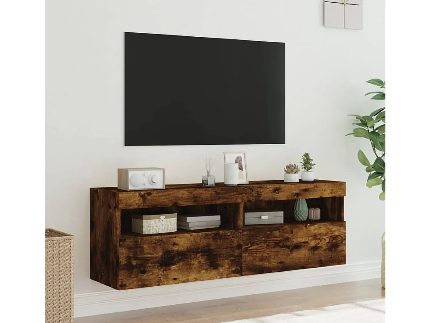 Clearance Móveis de parede para TV com luzes LED 2 pcs carvalho fumado PT758534 Castanho