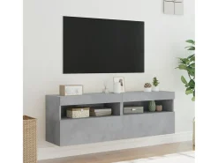 Móvel De Tv| Móveis de parede para TV com luzes LED 2 pcs cimento PT788225 Cinzento