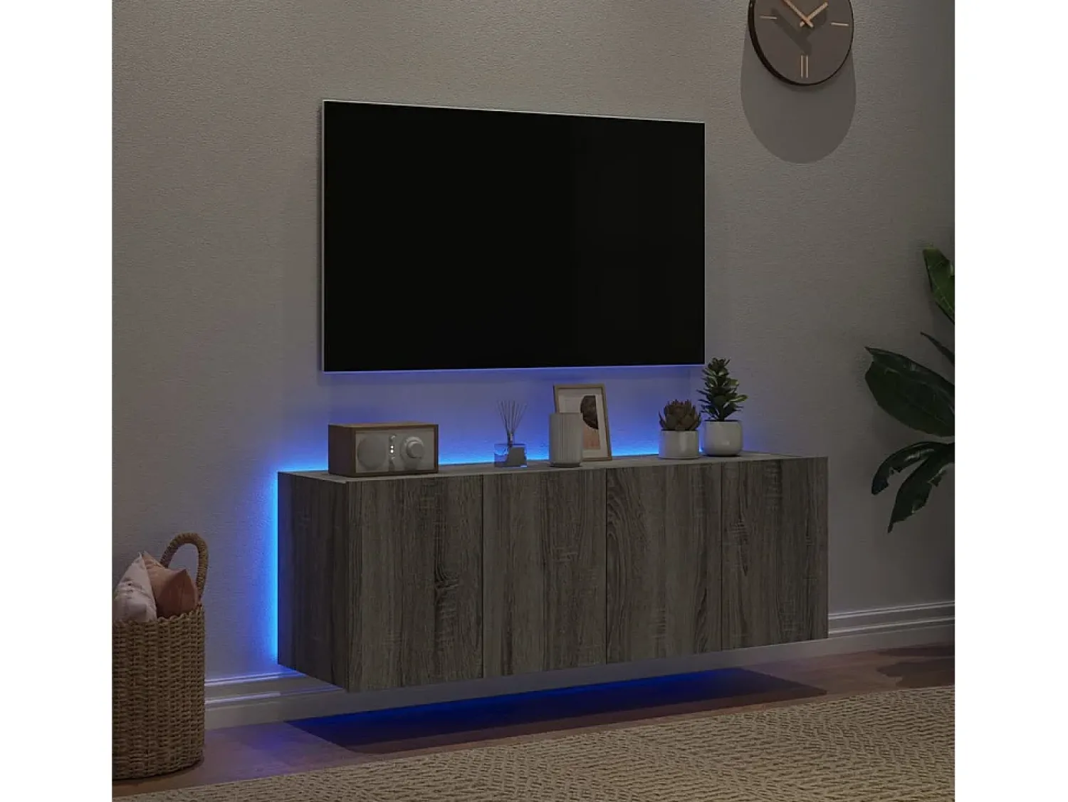 Hot Móveis de parede para TV com luzes LED 2 pcs sonoma PT787148 Cinzento