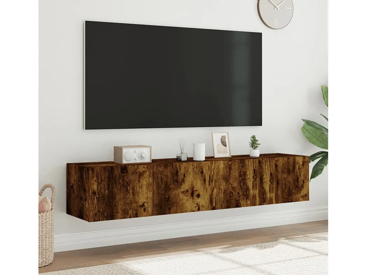 Móvel De Tv* Móveis de parede para TV com luzes LED 2 pcs carvalho fumado PT428801 Castanho