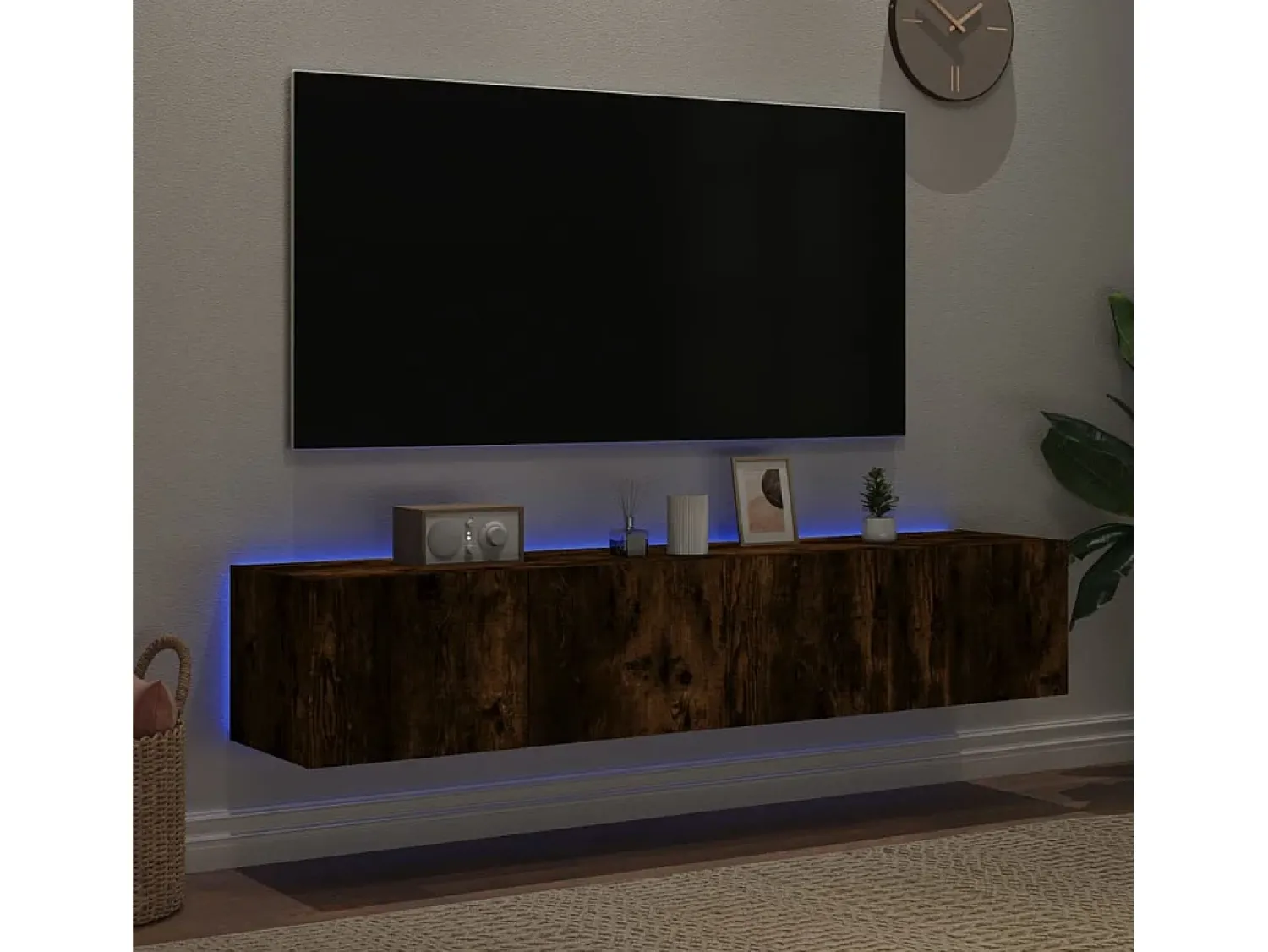 Móvel De Tv* Móveis de parede para TV com luzes LED 2 pcs carvalho fumado PT428801 Castanho