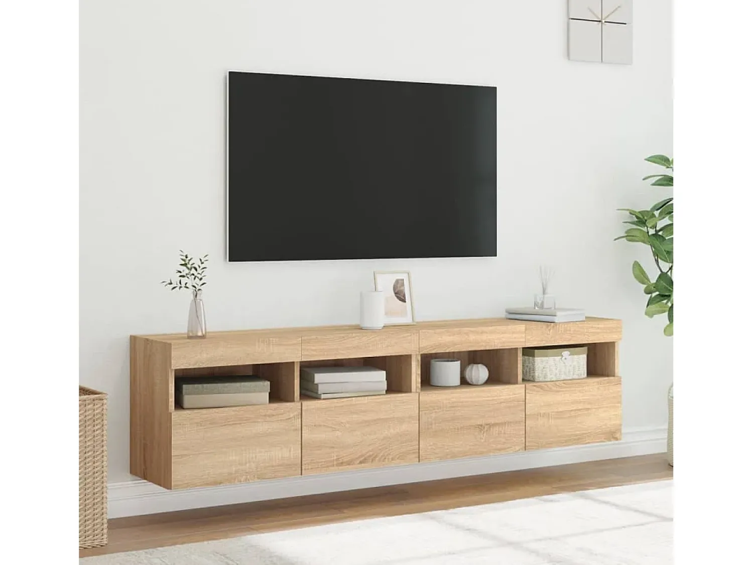 Móvel De Tv* Móveis de parede para TV com luzes LED 2 pcs carvalho sonoma PT214101 Castanho