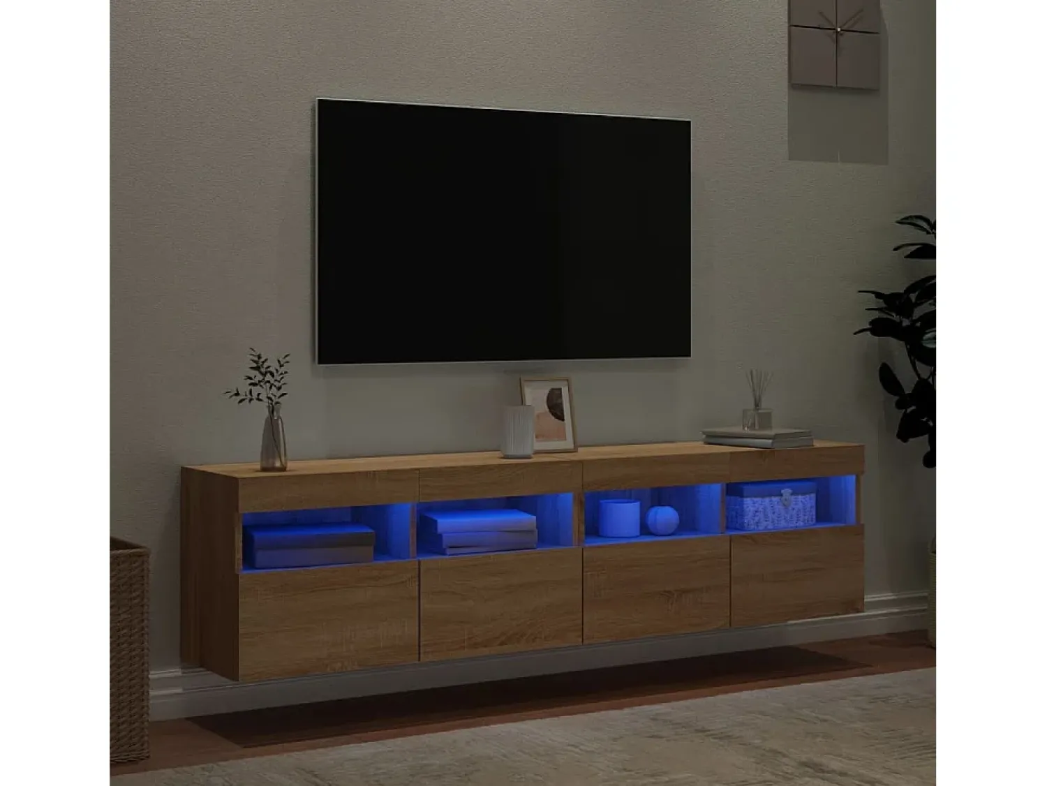Móvel De Tv* Móveis de parede para TV com luzes LED 2 pcs carvalho sonoma PT214101 Castanho