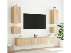 Móvel De Tv| Móveis de parede para TV com luzes LED 2 pcs carvalho sonoma PT475304 Castanho