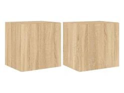 Móvel De Tv| Móveis de parede para TV com luzes LED 2 pcs carvalho sonoma PT475304 Castanho