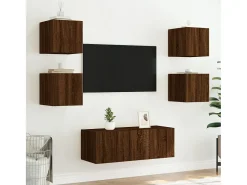 Hot Móveis de parede para TV com luzes LED 2 pcs carvalho PT449754 Castanho