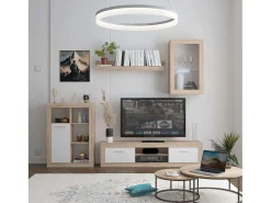 Hot Móveis de sala de estar modernos Fera Carvalho Sonoma/ 2 portas, 1 prateleira 270 cm Branco