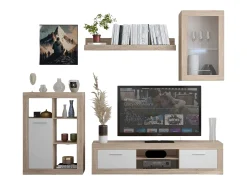 Hot Móveis de sala de estar modernos Fera Carvalho Sonoma/ 2 portas, 1 prateleira 270 cm Branco