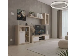 Hot Móveis de sala de estar modernos Fera Carvalho Sonoma/ 2 portas, 1 prateleira 270 cm Branco
