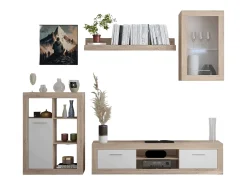 Hot Móveis de sala de estar modernos Fera Carvalho Sonoma/ 2 portas, 1 prateleira 270 cm Branco