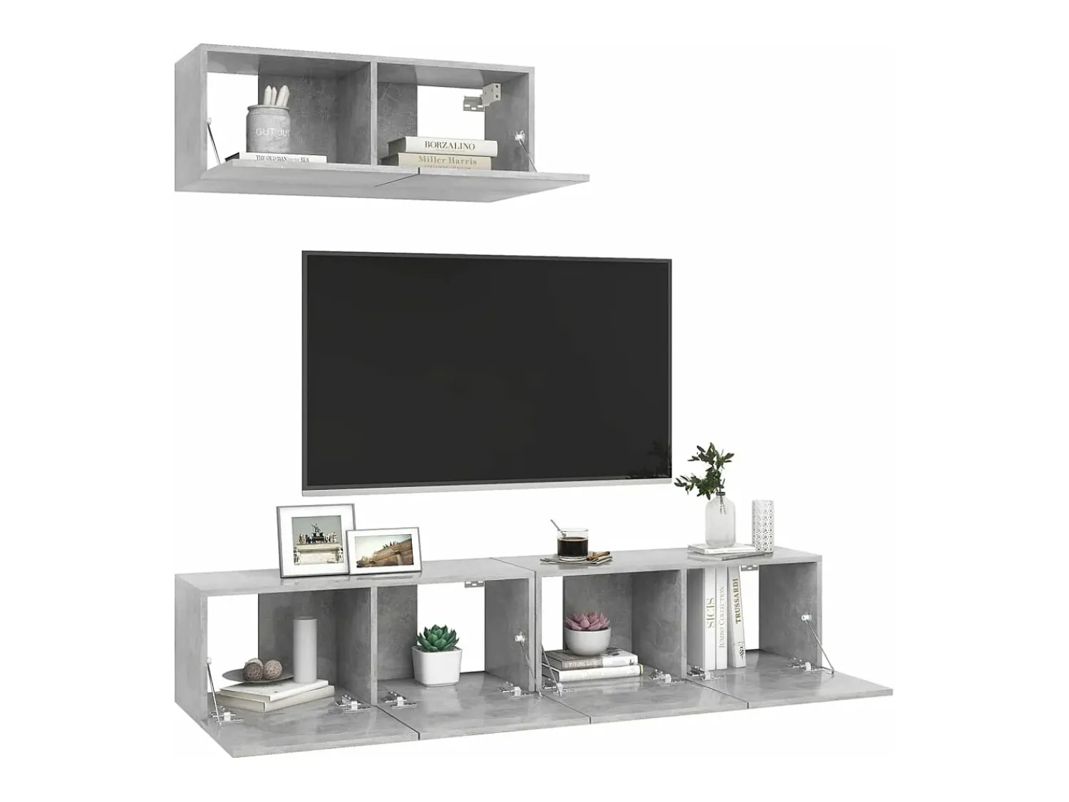 Móvel De Tv| Móveis de TV 3 pcs derivados madeira cimento PT658714 Cinzento