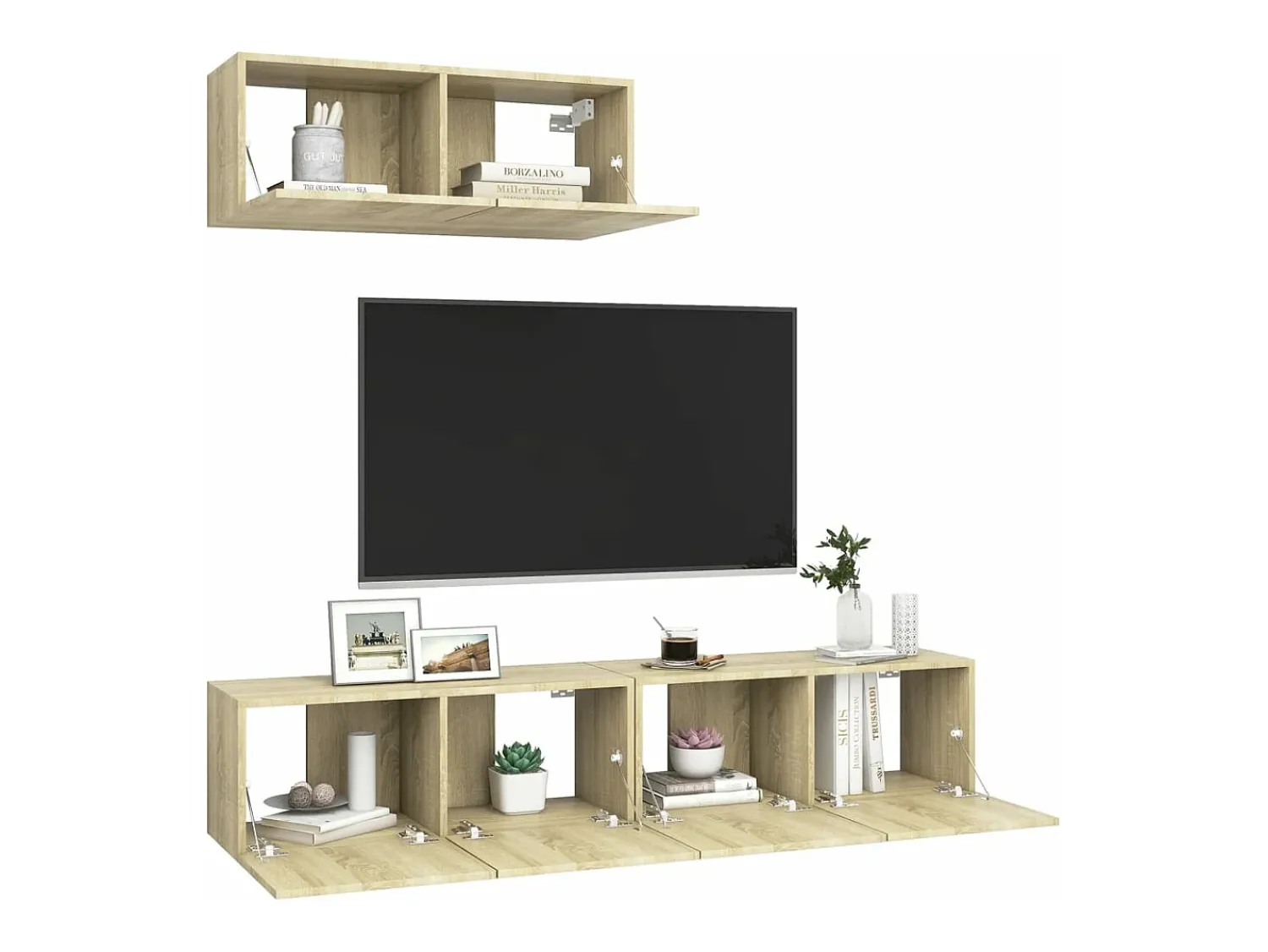 Outlet Móveis de TV 3 pcs derivados madeira cor carvalho sonoma PT983545 Castanho
