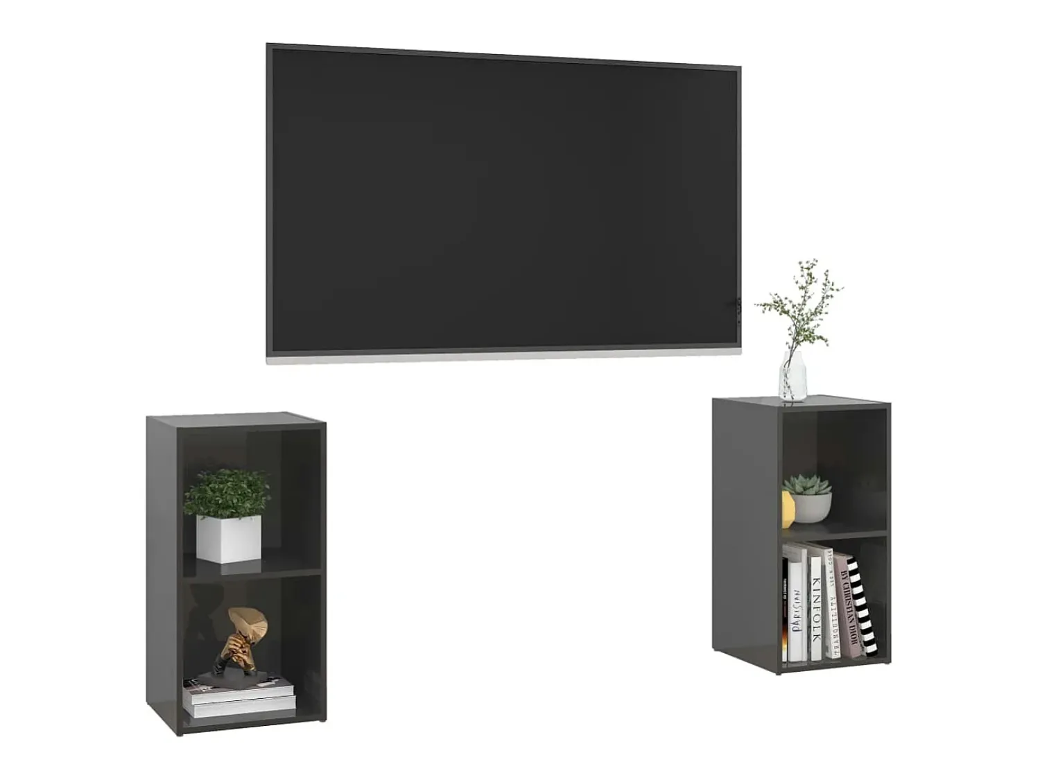 Outlet Móveis de TV 2 pcs derivados de madeira cinza brilhante PT983509 Cinzento
