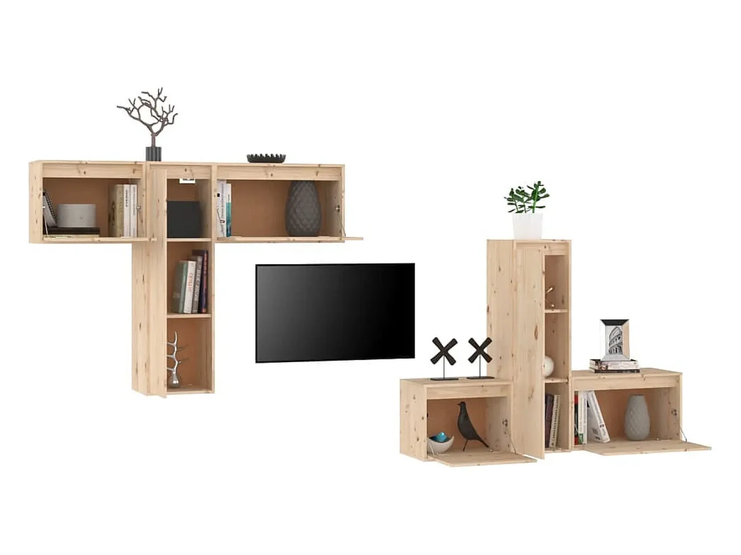 Móvel De Tv| Móveis de TV 6 pcs madeira de pinho maciça PT801807 Castanho