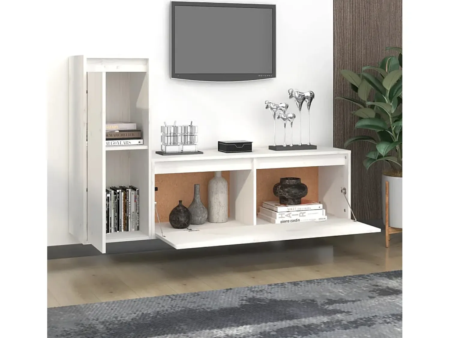 Móvel De Tv| Móveis de TV 2 pcs madeira de pinho maciça PT182218 Branco