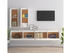 Móvel De Tv| Móveis de TV 4 pcs madeira de pinho maciça PT885164 Branco