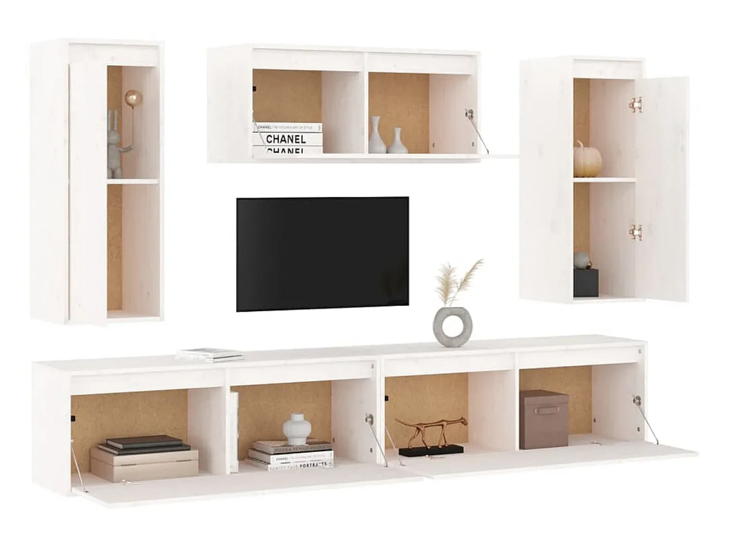 Clearance Móveis de TV 5 pcs madeira de pinho maciça PT880871 Branco