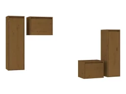 Móvel De Tv| Móveis de TV 4 pcs madeira de pinho maciça -mel PT441923 Castanho