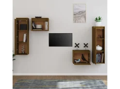 Móvel De Tv| Móveis de TV 4 pcs madeira de pinho maciça -mel PT441923 Castanho