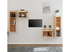 Móvel De Tv| Móveis de TV 4 pcs madeira de pinho maciça PT709940 Castanho