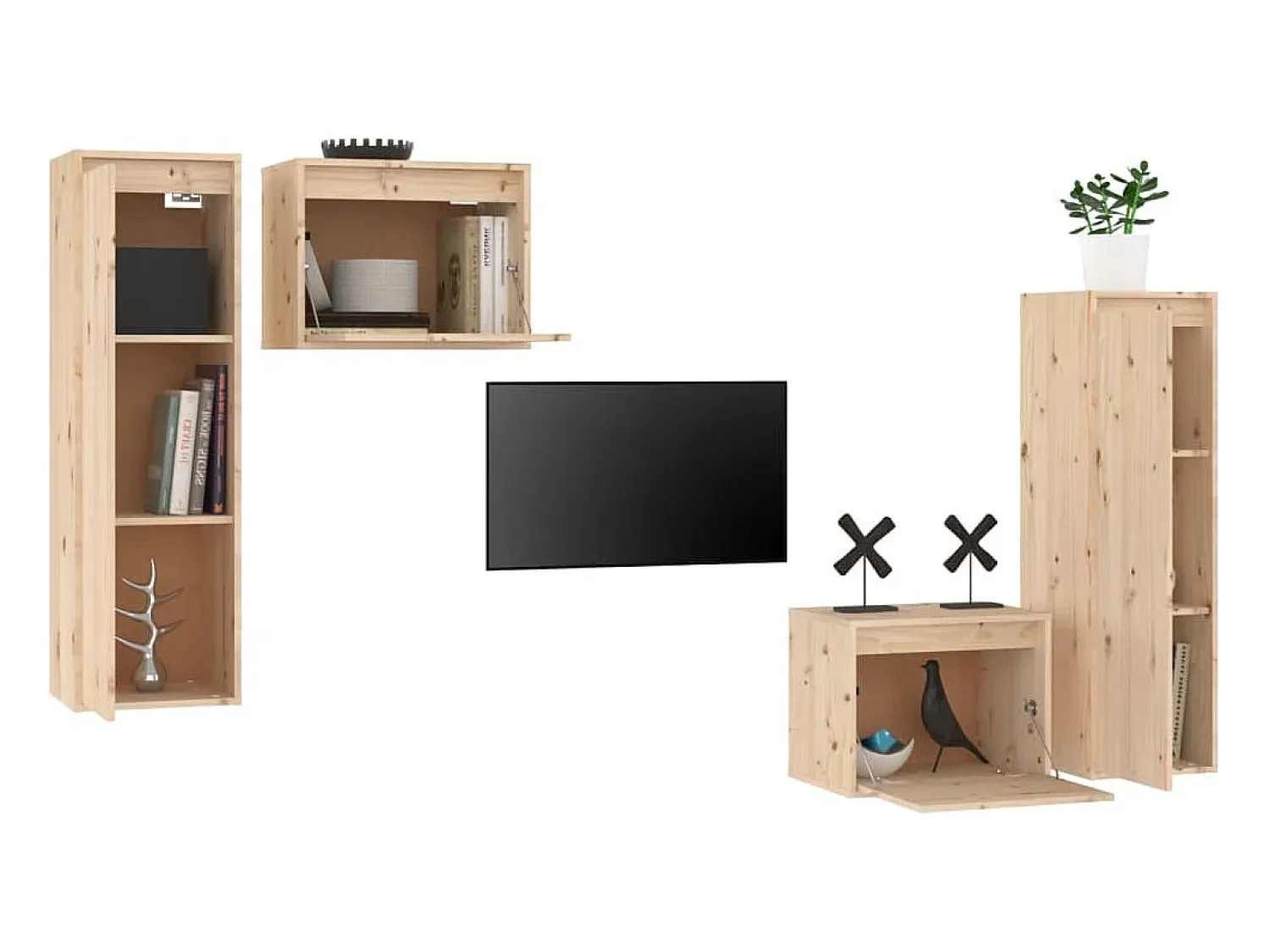 Móvel De Tv| Móveis de TV 4 pcs madeira de pinho maciça PT709940 Castanho