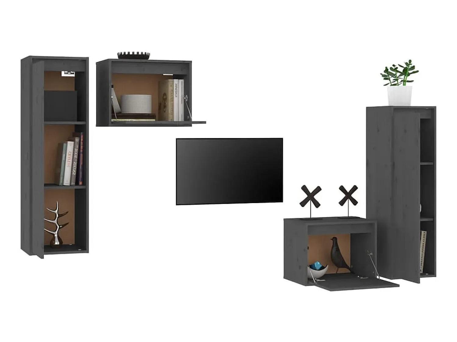 Móvel De Tv* Móveis de TV 4 pcs madeira de pinho maciça PT522477 Cinzento