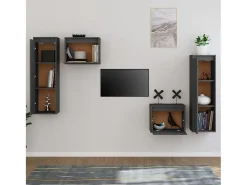 Móvel De Tv* Móveis de TV 4 pcs madeira de pinho maciça PT522477 Cinzento