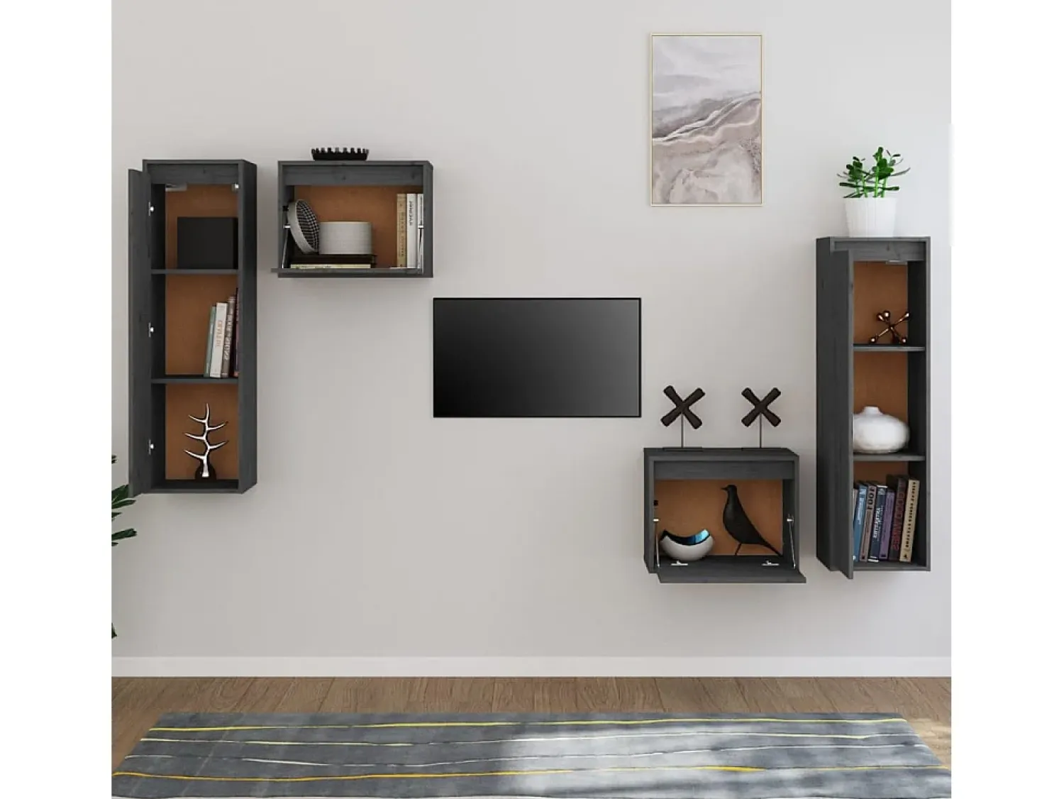 Móvel De Tv* Móveis de TV 4 pcs madeira de pinho maciça PT522477 Cinzento