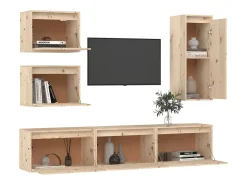 Móveis de TV 6 pcs madeira de pinho maciça PT658314^ Móvel De Tv