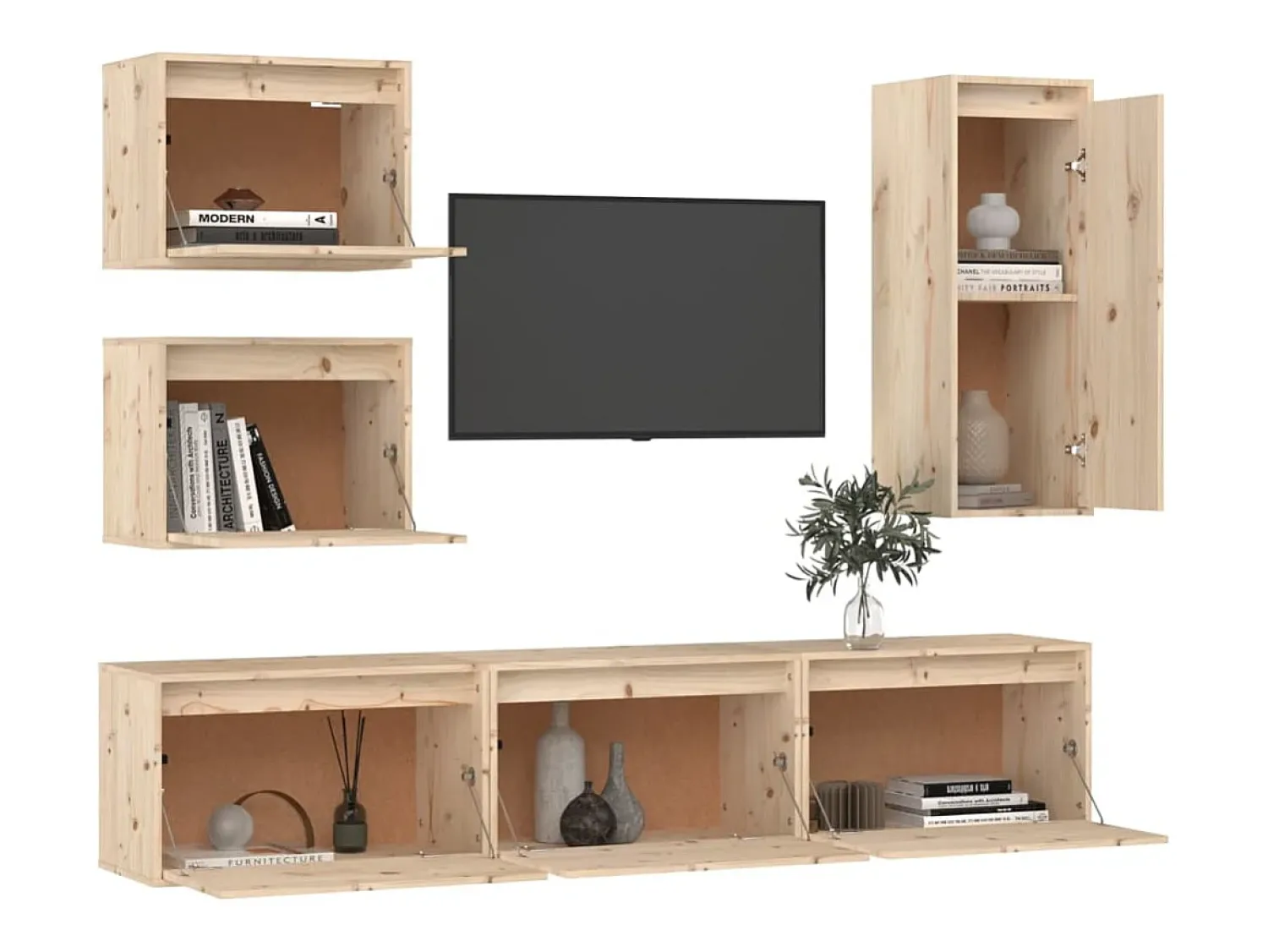 Móveis de TV 6 pcs madeira de pinho maciça PT658314^ Móvel De Tv
