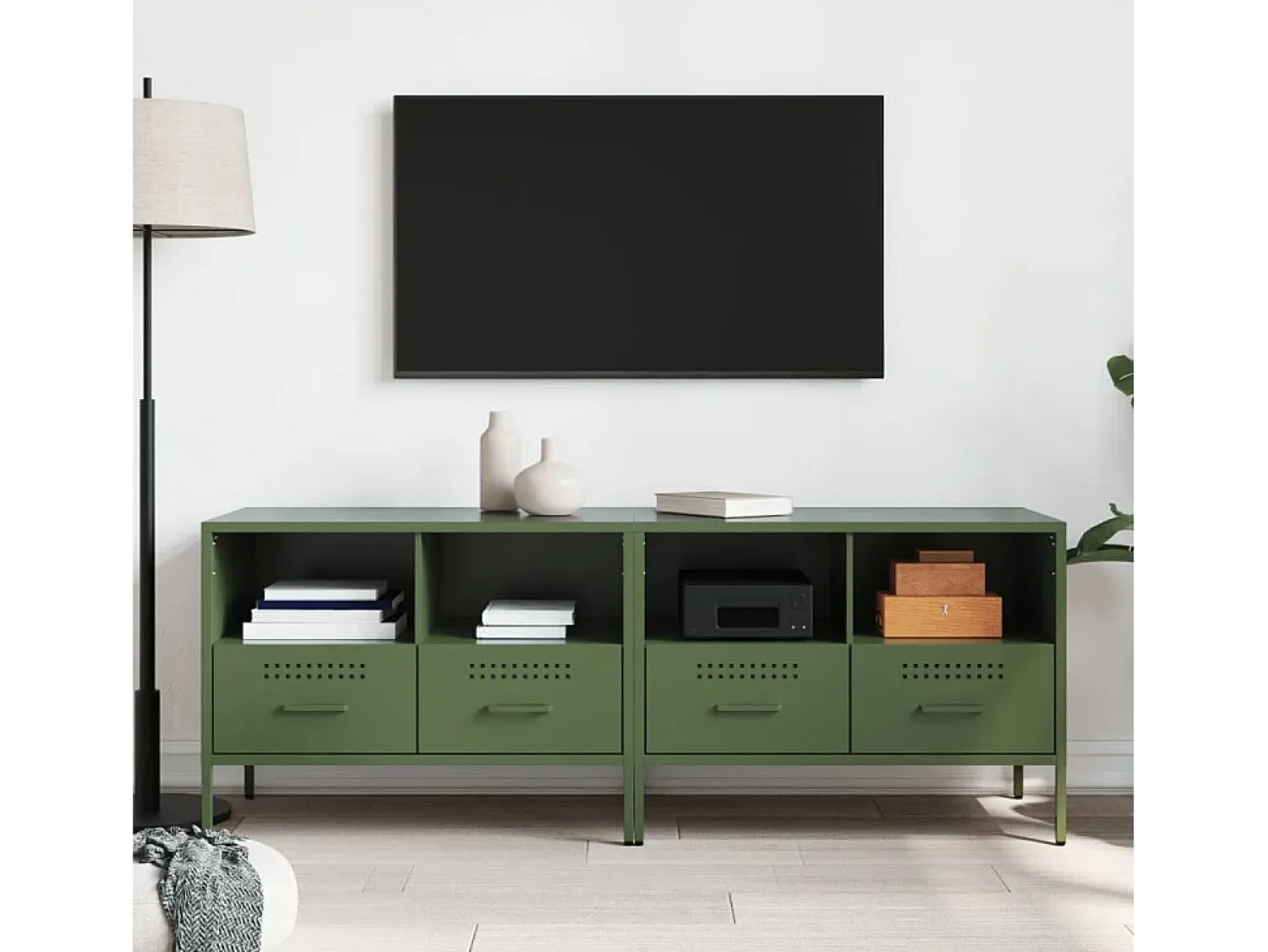 Móveis de TV 2 pcs 68x39x50,5 cm aço -azeitona PT405896^ Móvel De Tv