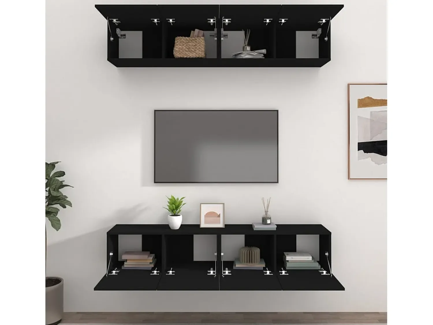 Outlet Móveis de TV 4 pcs 80x30x30 cm derivados de madeira PT613260 Preto