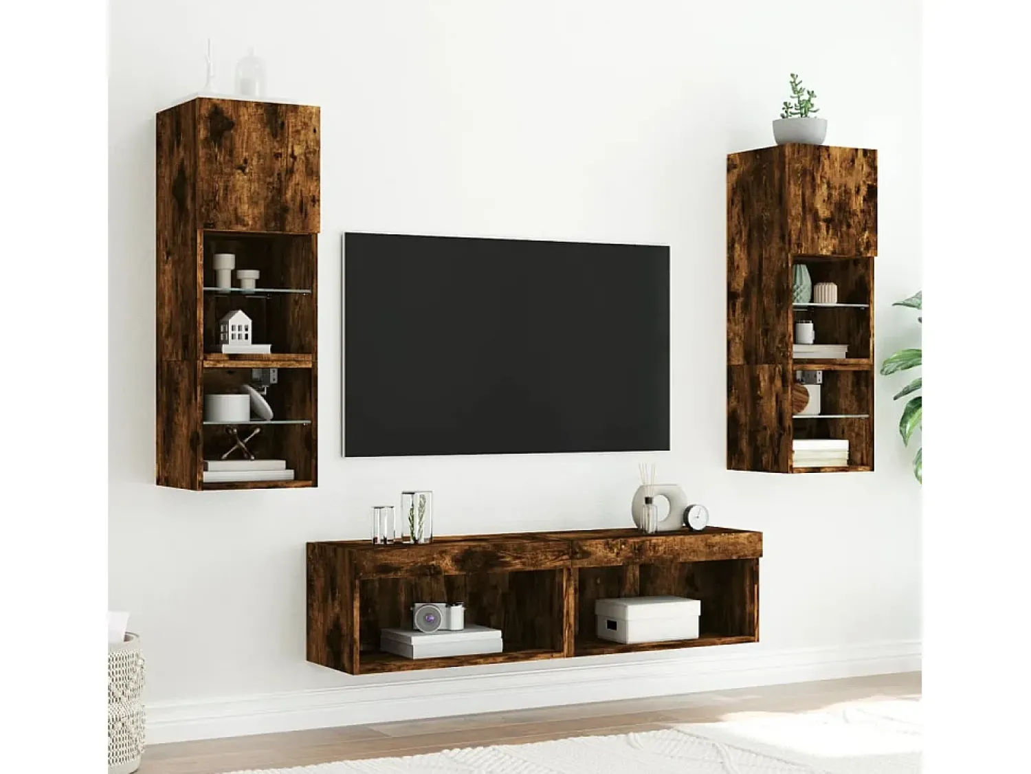 Discount Móveis de TV c/ luzes LED 2 pcs 60x30x30 cm carvalho fumado PT775028 Castanho