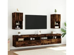Móveis de TV c/ luzes LED 2 pcs 30,5x30x60 cm carvalho fumado PT776032^ Móvel De Tv