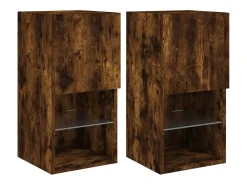 Móveis de TV c/ luzes LED 2 pcs 30,5x30x60 cm carvalho fumado PT776032^ Móvel De Tv