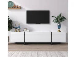Merax Móveis de TV com 3 portas e 2 gavetas - 190 x 35 x 45 cm - Aglomerado - + preto^ Móvel De Tv