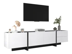 Merax Móveis de TV com 3 portas e 2 gavetas - 190 x 35 x 45 cm - Aglomerado - + preto^ Móvel De Tv