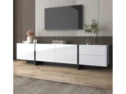 Merax Móveis de TV com 3 portas e 2 gavetas - 190 x 35 x 45 cm - Aglomerado - + preto^ Móvel De Tv