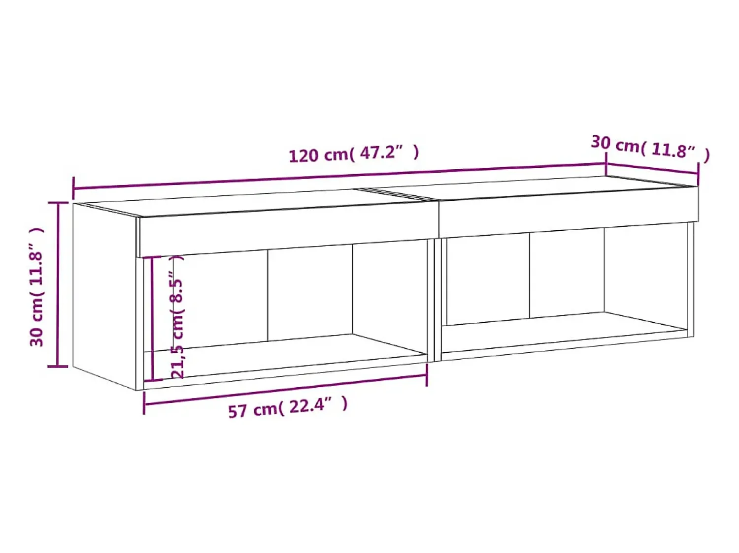 Móvel De Tv*vidaxl Móveis de TV com luzes LED 2 pcs 60x30x30 cm carvalho sonoma Castanho