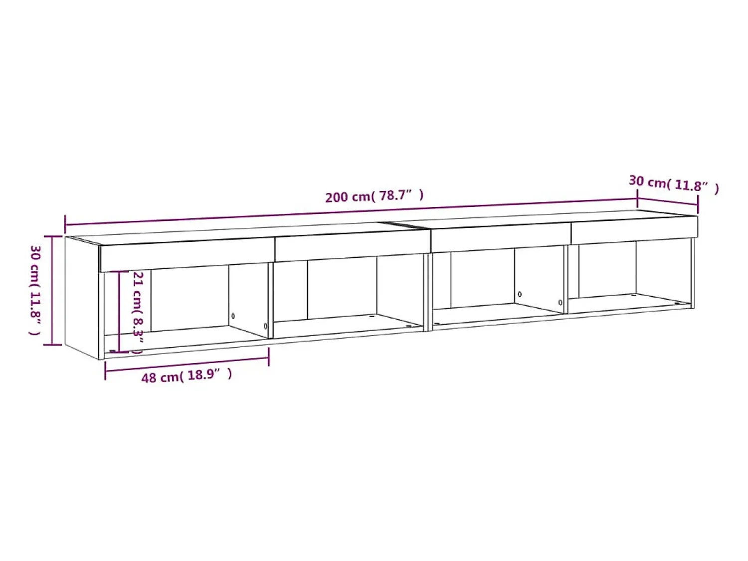 vidaxl Móveis de TV com luzes LED 2 pcs 100x30x30 cm cimento^ Móvel De Tv