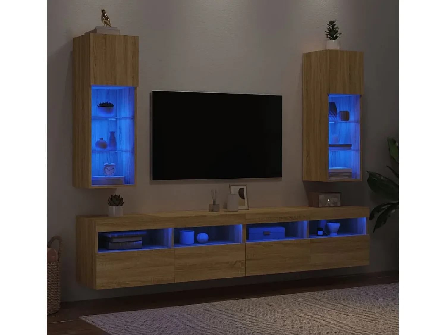 Móvel De Tv|vidaxl Móveis de TV com luzes LED 2 pcs 30,5x30x90 cm carvalho sonoma Castanho