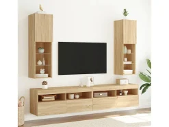 Móvel De Tv| Móveis de TV com luzes LED 2 pcs 30,5x30x102 cm carvalho sonoma PT105919 Castanho