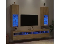 Móvel De Tv| Móveis de TV com luzes LED 2 pcs 30,5x30x102 cm carvalho sonoma PT105919 Castanho